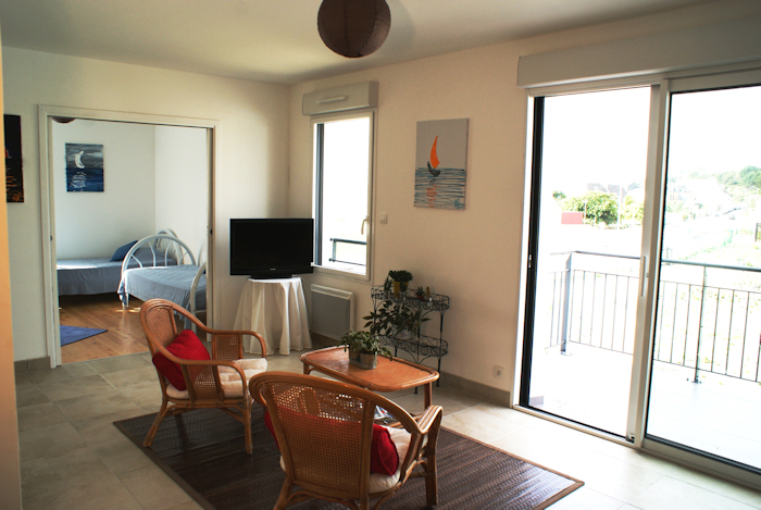 Salon avec baie vitr�e et terrasse